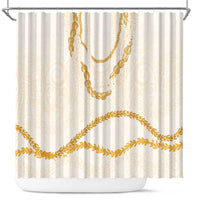 Aloha Lei Mikioi Shower Curtain Gold Polynesian Tribal Tatau Pattern