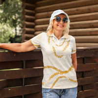 Aloha Lei Mikioi Women Polo Shirt Gold Polynesian Tribal Tatau Pattern
