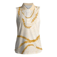 Aloha Lei Mikioi Women Sleeveless Polo Shirt Gold Polynesian Tribal Tatau Pattern