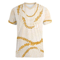 Aloha Lei Mikioi Women V-Neck T-Shirt Gold Polynesian Tribal Tatau Pattern