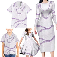 Aloha Lei Mikioi Family Matching Long Sleeve Bodycon Dress and Hawaiian Shirt Purple Polynesian Tribal Tatau Pattern LT9 - Polynesian Pride