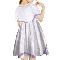 Aloha Lei Mikioi Kid Short Sleeve Dress Purple Polynesian Tribal Tatau Pattern