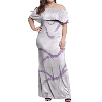 Aloha Lei Mikioi Off Shoulder Maxi Dress Purple Polynesian Tribal Tatau Pattern