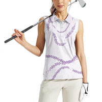 Aloha Lei Mikioi Women Sleeveless Polo Shirt Purple Polynesian Tribal Tatau Pattern