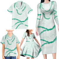 Aloha Lei Mikioi Family Matching Long Sleeve Bodycon Dress and Hawaiian Shirt Sage Green Polynesian Tribal Tatau Pattern LT9 - Polynesian Pride