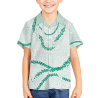 Aloha Lei Mikioi Family Matching Off The Shoulder Long Sleeve Dress and Hawaiian Shirt Sage Green Polynesian Tribal Tatau Pattern LT9 Son's Shirt Green - Polynesian Pride