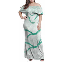 Aloha Lei Mikioi Family Matching Off Shoulder Maxi Dress and Hawaiian Shirt Sage Green Polynesian Tribal Tatau Pattern LT9 Mom's Dress Green - Polynesian Pride