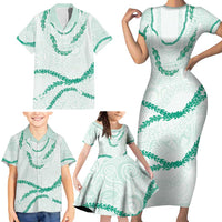 Aloha Lei Mikioi Family Matching Short Sleeve Bodycon Dress and Hawaiian Shirt Sage Green Polynesian Tribal Tatau Pattern LT9 - Polynesian Pride