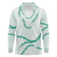 Aloha Lei Mikioi Long Sleeve Polo Shirt Sage Green Polynesian Tribal Tatau Pattern