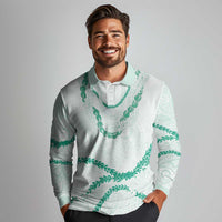 Aloha Lei Mikioi Long Sleeve Polo Shirt Sage Green Polynesian Tribal Tatau Pattern