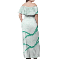 Aloha Lei Mikioi Off Shoulder Maxi Dress Sage Green Polynesian Tribal Tatau Pattern