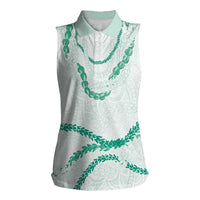 Aloha Lei Mikioi Women Sleeveless Polo Shirt Sage Green Polynesian Tribal Tatau Pattern