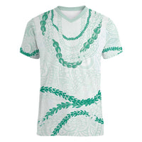 Aloha Lei Mikioi Women V-Neck T-Shirt Sage Green Polynesian Tribal Tatau Pattern