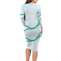 Aloha Lei Mikioi Family Matching Long Sleeve Bodycon Dress and Hawaiian Shirt Teal Polynesian Tribal Tatau Pattern LT9 - Polynesian Pride