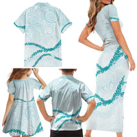 Aloha Lei Mikioi Family Matching Short Sleeve Bodycon Dress and Hawaiian Shirt Teal Polynesian Tribal Tatau Pattern LT9 - Polynesian Pride