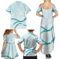 Aloha Lei Mikioi Family Matching Summer Maxi Dress and Hawaiian Shirt Teal Polynesian Tribal Tatau Pattern LT9 - Polynesian Pride