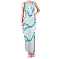 Aloha Lei Mikioi Family Matching Tank Maxi Dress and Hawaiian Shirt Teal Polynesian Tribal Tatau Pattern LT9 Mom's Dress Teal - Polynesian Pride