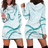 Aloha Lei Mikioi Hoodie Dress Teal Polynesian Tribal Tatau Pattern
