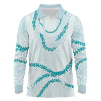 Aloha Lei Mikioi Long Sleeve Polo Shirt Teal Polynesian Tribal Tatau Pattern