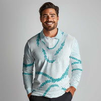 Aloha Lei Mikioi Long Sleeve Polo Shirt Teal Polynesian Tribal Tatau Pattern