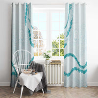 Aloha Lei Mikioi Window Curtain Teal Polynesian Tribal Tatau Pattern