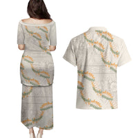 Aloha Pakalana and Puakenikeni Lei Couples Matching Puletasi and Hawaiian Shirt Beige Hawaiian Pattern LT9 - Polynesian Pride