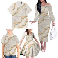 Aloha Pakalana and Puakenikeni Lei Family Matching Off The Shoulder Long Sleeve Dress and Hawaiian Shirt Beige Hawaiian Pattern LT9 - Polynesian Pride