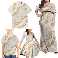 Aloha Pakalana and Puakenikeni Lei Family Matching Off Shoulder Maxi Dress and Hawaiian Shirt Beige Hawaiian Pattern LT9 - Polynesian Pride