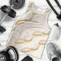 Aloha Pakalana and Puakenikeni Lei Men Tank Top Beige Hawaiian Pattern