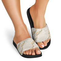 Aloha Pakalana and Puakenikeni Lei Slide Sandals Beige Hawaiian Pattern - Polynesian Pride