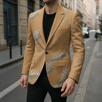 Aloha Pakalana and Puakenikeni Lei Blazer Gold Hawaiian Pattern - Polynesian Pride