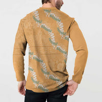 Aloha Pakalana and Puakenikeni Lei Button Sweatshirt Gold Hawaiian Pattern