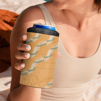 Aloha Pakalana and Puakenikeni Lei 4 in 1 Can Cooler Tumbler Gold Hawaiian Pattern