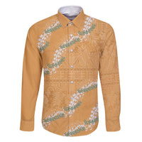 Aloha Pakalana and Puakenikeni Lei Family Matching Summer Maxi Dress and Hawaiian Shirt Gold Hawaiian Pattern LT9 Dad's Shirt - Long Sleeve Gold - Polynesian Pride