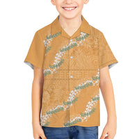 Aloha Pakalana and Puakenikeni Lei Family Matching Tank Maxi Dress and Hawaiian Shirt Gold Hawaiian Pattern LT9 Son's Shirt Gold - Polynesian Pride
