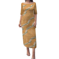 Aloha Pakalana and Puakenikeni Lei Puletasi Gold Hawaiian Pattern LT9 Long Dress Gold - Polynesian Pride