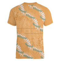 Aloha Pakalana and Puakenikeni Lei Women V-Neck T-Shirt Gold Hawaiian Pattern