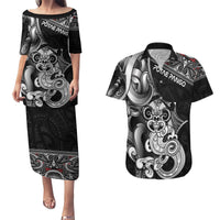 Personalised New Zealand Potae Pango Cricket Couples Matching Puletasi and Hawaiian Shirt Special Maori Hei Tiki Tribal Tattoo LT9 Black - Polynesian Pride