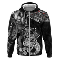 Personalised New Zealand Potae Pango Cricket Hoodie Special Maori Hei Tiki Tribal Tattoo LT9 Zip Hoodie Black - Polynesian Pride