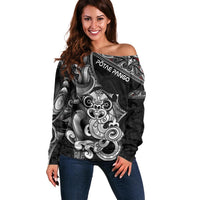 Personalised New Zealand Potae Pango Cricket Off Shoulder Sweater Special Maori Hei Tiki Tribal Tattoo