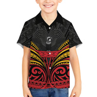 Custom Papua New Guinea Cricket Family Matching Long Sleeve Bodycon Dress and Hawaiian Shirt PNG Emblem Mix Polyneisan Pattern
