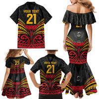 Custom Papua New Guinea Cricket Family Matching Mermaid Dress and Hawaiian Shirt PNG Emblem Mix Polyneisan Pattern LT9 - Polynesian Pride