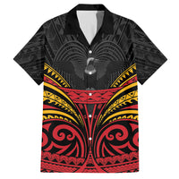 Custom Papua New Guinea Cricket Family Matching Off Shoulder Short Dress and Hawaiian Shirt PNG Emblem Mix Polyneisan Pattern LT9 Dad's Shirt - Short Sleeve Black - Polynesian Pride