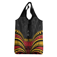 Custom Papua New Guinea Cricket Grocery Bag PNG Emblem Mix Polyneisan Pattern