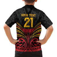 Custom Papua New Guinea Cricket Hawaiian Shirt PNG Emblem Mix Polyneisan Pattern