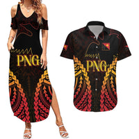 Custom Papua New Guinea Cricket Couples Matching Summer Maxi Dress and Hawaiian Shirt Go Barramundis LT9 Black - Polynesian Pride