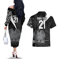 Custom Papua New Guinea Cricket Couples Matching Off The Shoulder Long Sleeve Dress and Hawaiian Shirt Tribal Bird of Paradise Tattoo LT9 - Polynesian Pride