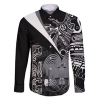 Custom Papua New Guinea Cricket Family Matching Mermaid Dress and Hawaiian Shirt Tribal Bird of Paradise Tattoo LT9 Dad's Shirt - Long Sleeve Black - Polynesian Pride