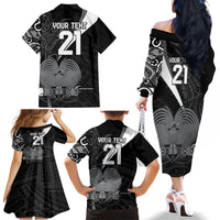 Custom Papua New Guinea Cricket Family Matching Off The Shoulder Long Sleeve Dress and Hawaiian Shirt Tribal Bird of Paradise Tattoo LT9 - Polynesian Pride