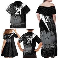 Custom Papua New Guinea Cricket Family Matching Off Shoulder Maxi Dress and Hawaiian Shirt Tribal Bird of Paradise Tattoo LT9 - Polynesian Pride